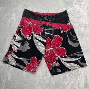 B. Split Shorts Mens L Black Floral Board Surf Surfing Water Polo Drawstring Y2K